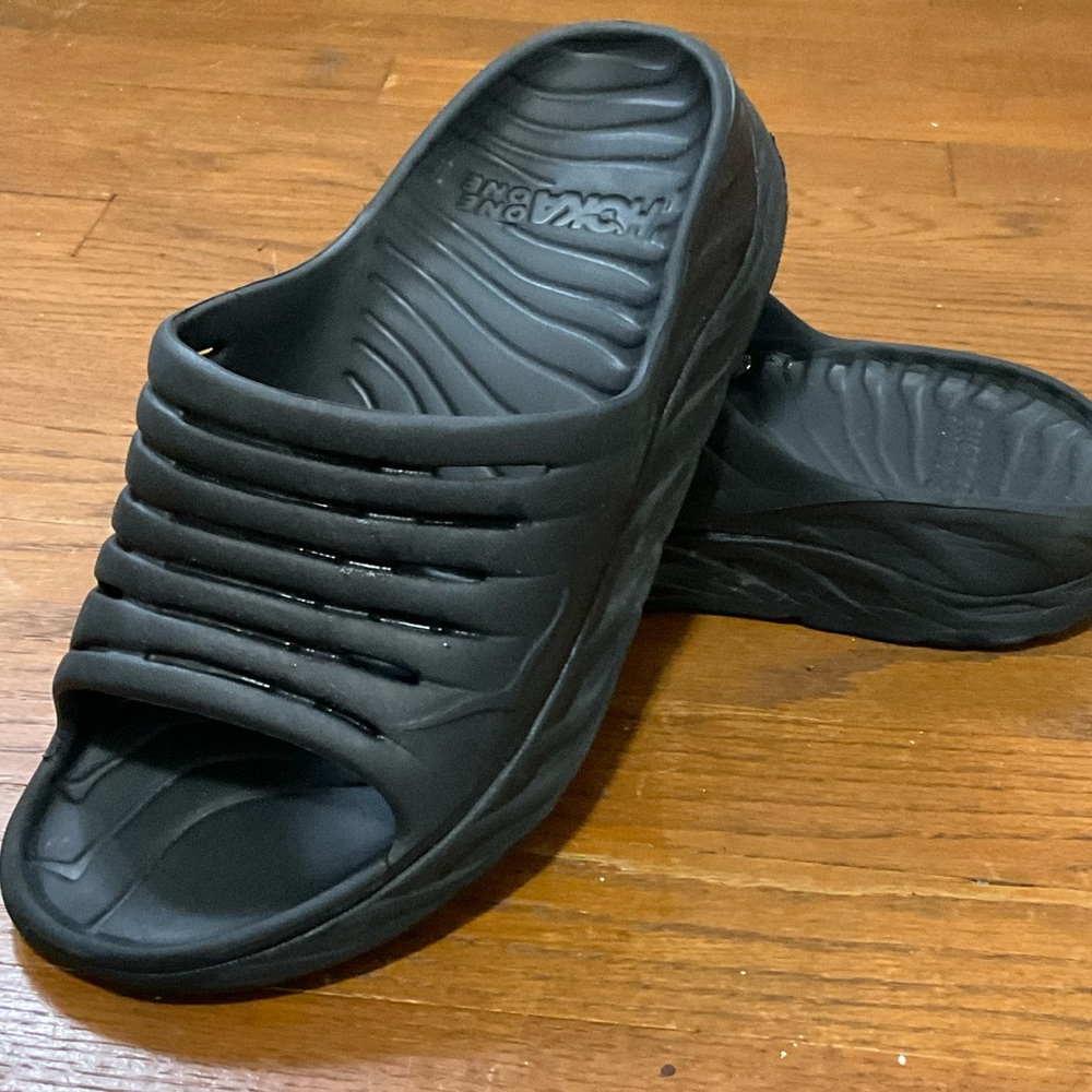 HOKA ONE ONE RECOVERY BLACK SLIDES VGUC WOMENS 10 MENS 8 - Picture 3 of 8